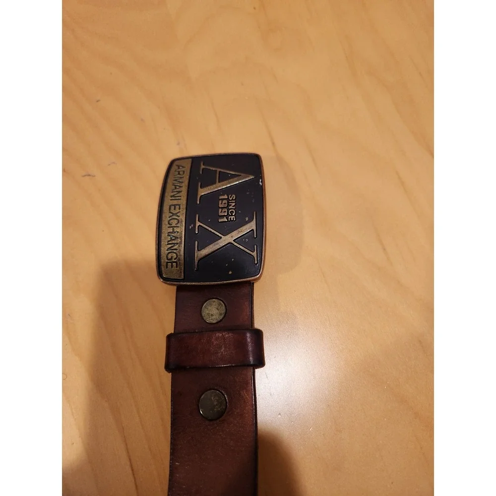 Vintage Armani Exchange AX Logo Buckle Belt Men's length 38‎ Leather Brass Look